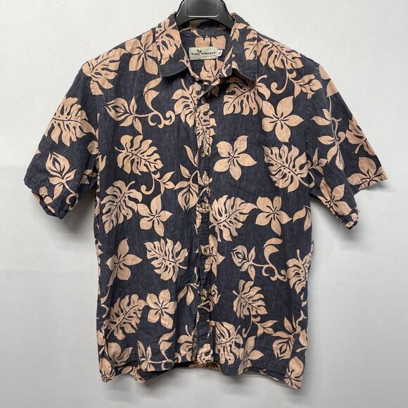 Two Paddles Men Button Hawaiian Shirt Top Size XL X-Large Floral M274 -15 - Picture 1 of 12